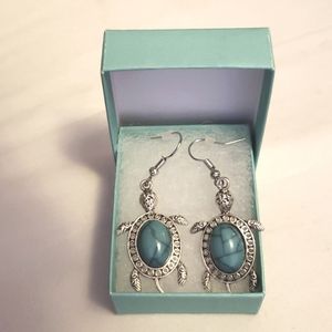 Turquoise & Silver Sea Turtle Earrings